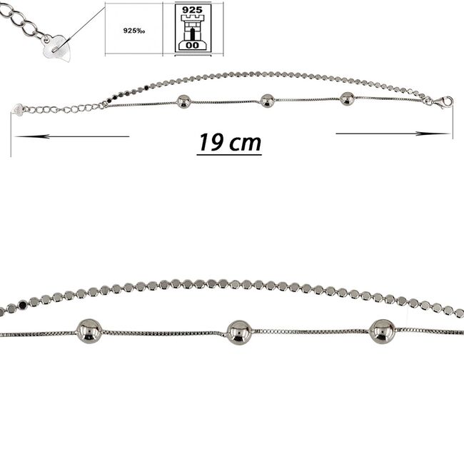 Bratara argint dubla cu bilute si sfere