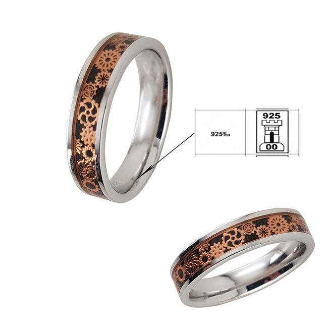 Inel argint barbati email cu insertii marimea 67