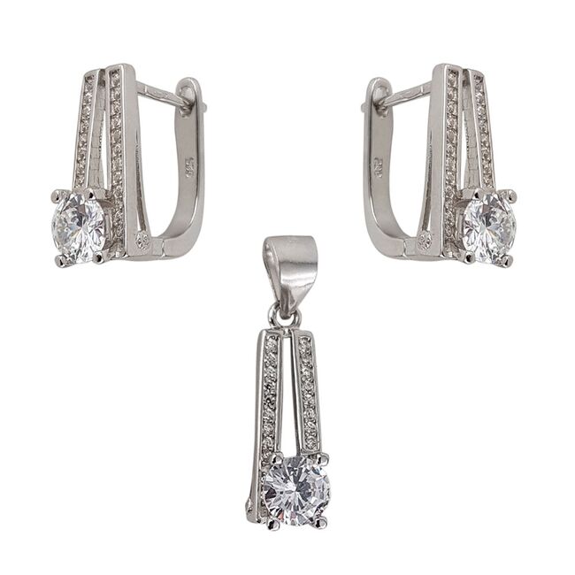 Set argint elegant cu zirconii albe Cyntia