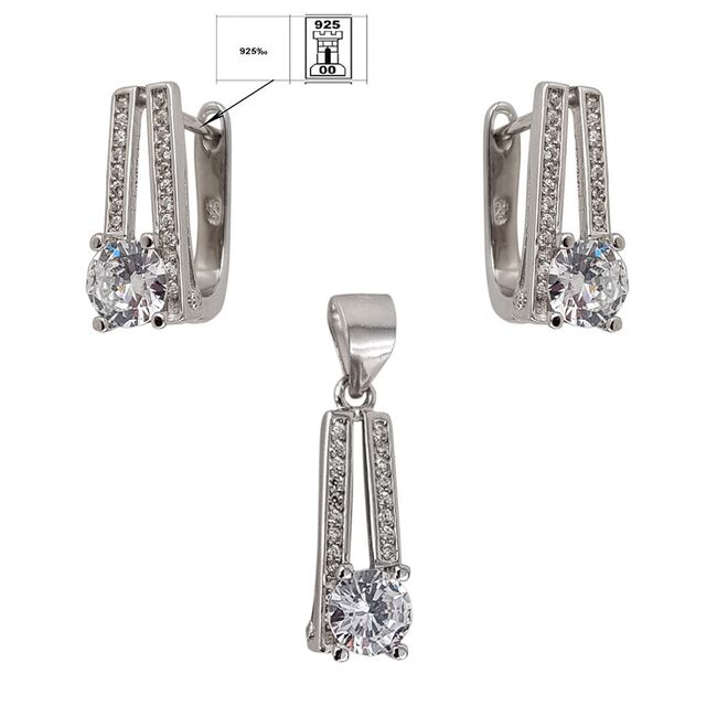 Set argint elegant cu zirconii albe Cyntia