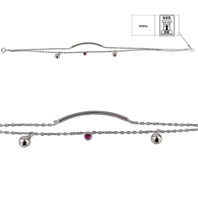 Bratara argint dubla zirconiu fucsia Nihan