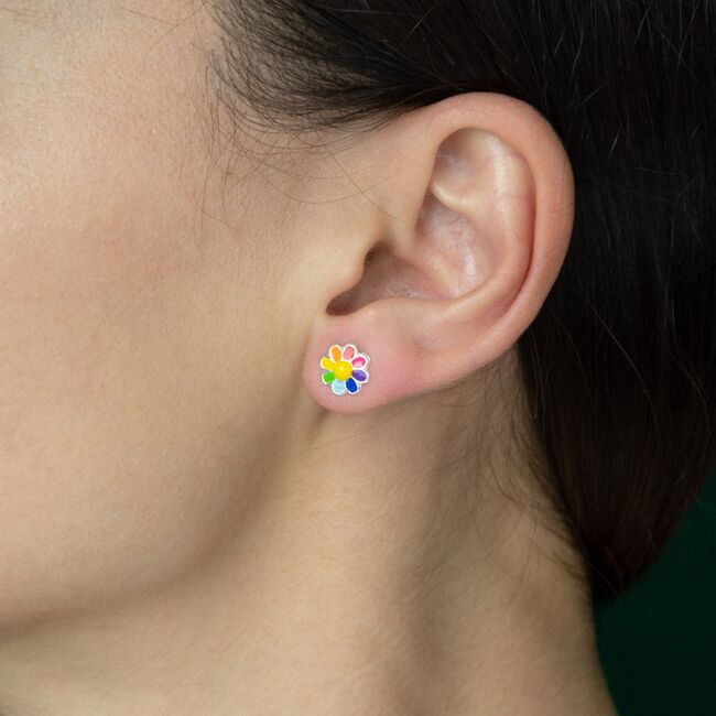 Cercei argint copii rainbow flower