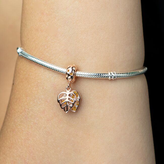 Talisman argint frunze auriu rose