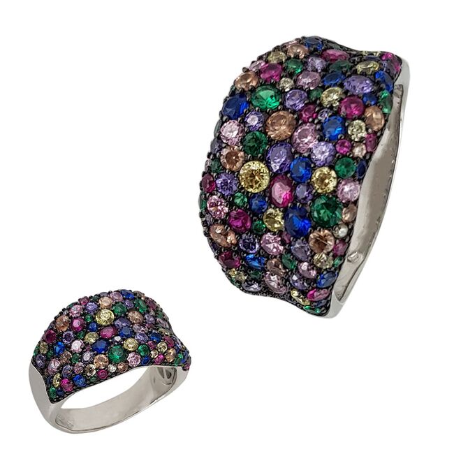 Inel argint deosebit multicolour crystals, marime 55