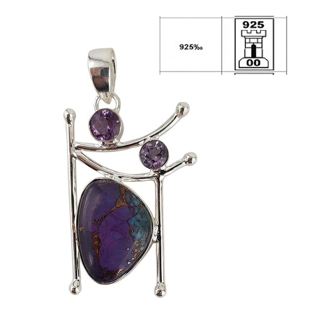 Pandantiv argint turcoaz purpuriu si ametiste