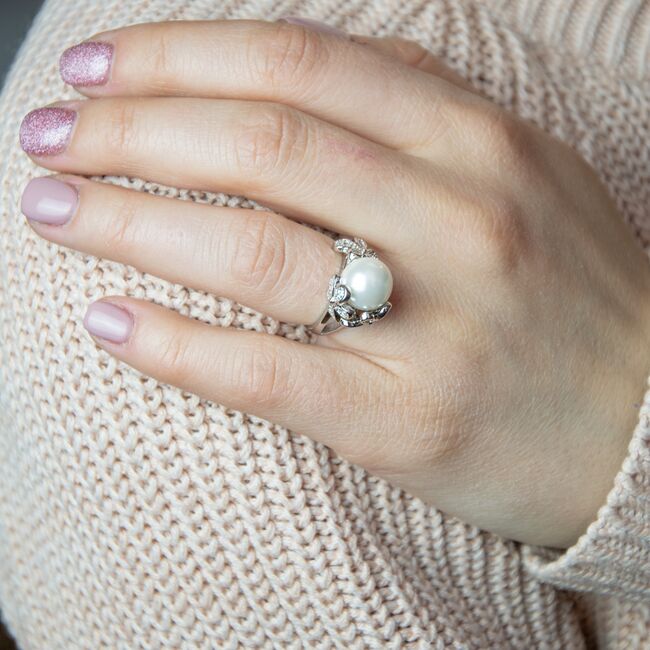 Inel argint perla floare Aylina marimea 51