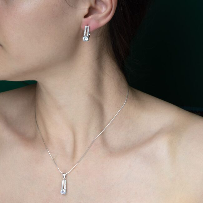 Set argint elegant cu zirconii albe Cyntia