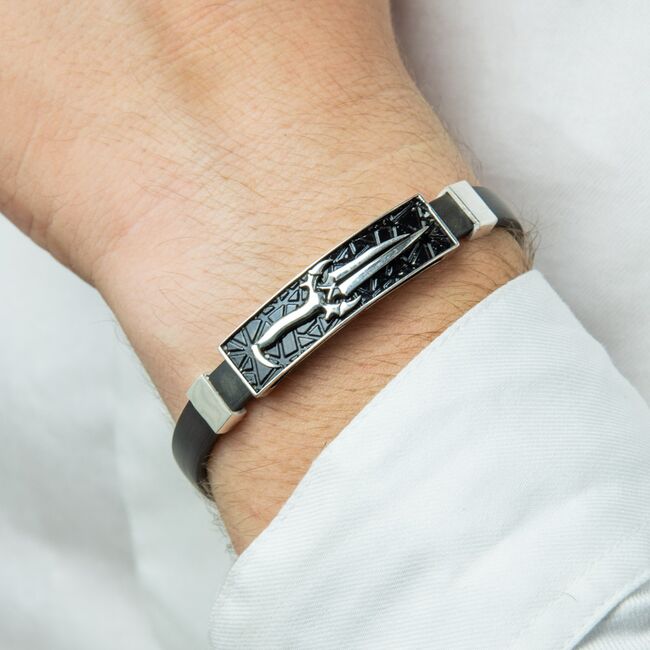 Bratara argint barbati silicon cu placuta stilizata