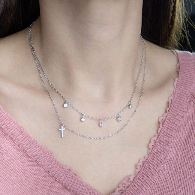 Lant argint dublu cu pandantiv cruciulita