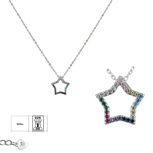 Lant argint cu pandantiv stea colorata
