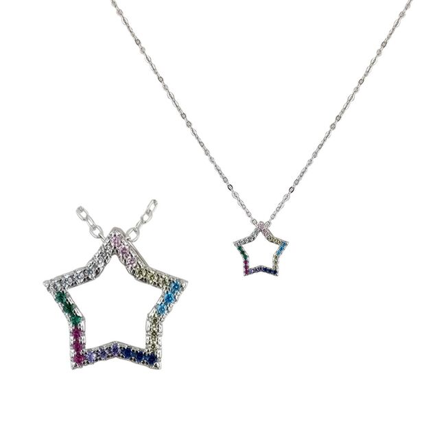 Lant argint cu pandantiv stea colorata