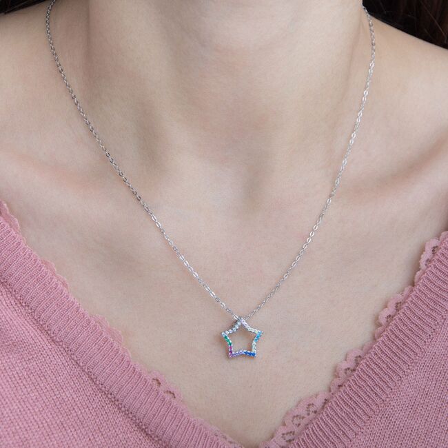 Lant argint cu pandantiv stea colorata