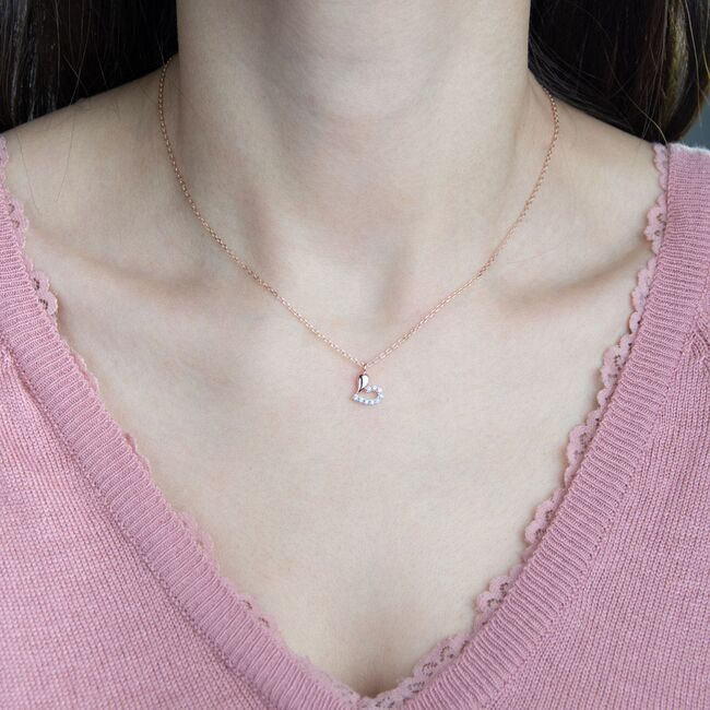 Lant argint auriu rose cu inimioara