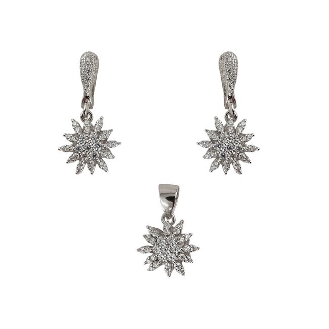 Set argint elegant flori cu zirconii Fay