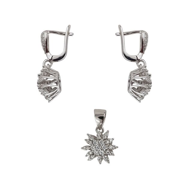 Set argint elegant flori cu zirconii Fay