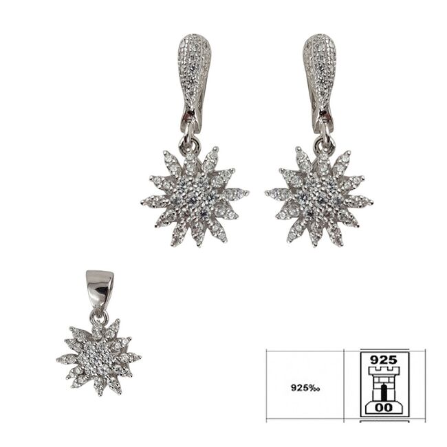 Set argint elegant flori cu zirconii Fay