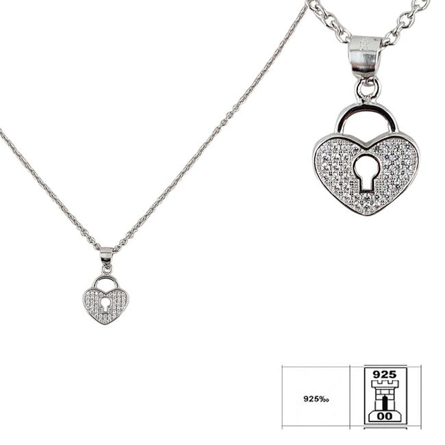 Set argint Forever in my heart cu zirconii albe