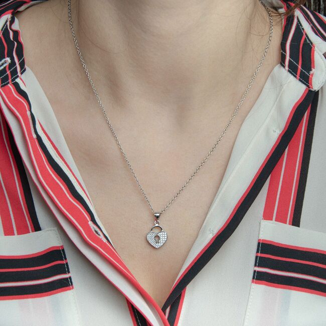 Set argint Forever in my heart cu zirconii albe