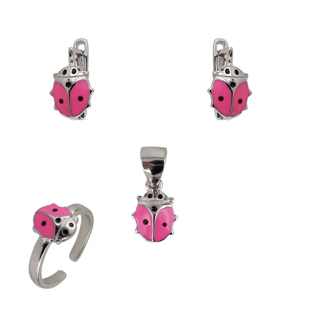 Set argint copii bucuruze roz Ladybug