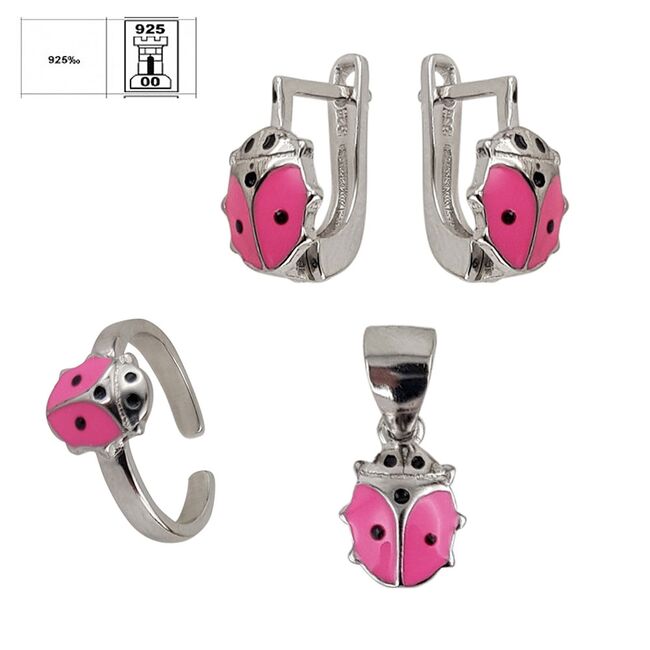 Set argint copii bucuruze roz Ladybug