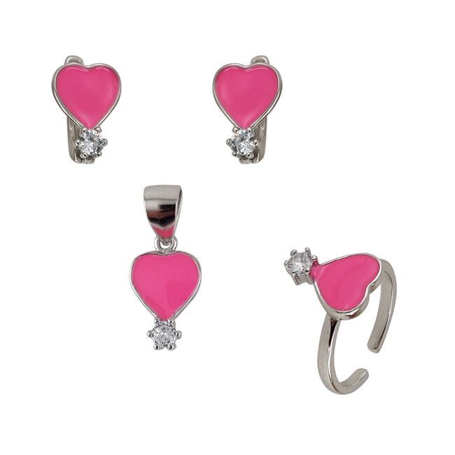 Set argint copii inimioare roz Mimi