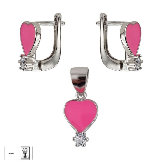 Set argint copii inimioare roz Mimi