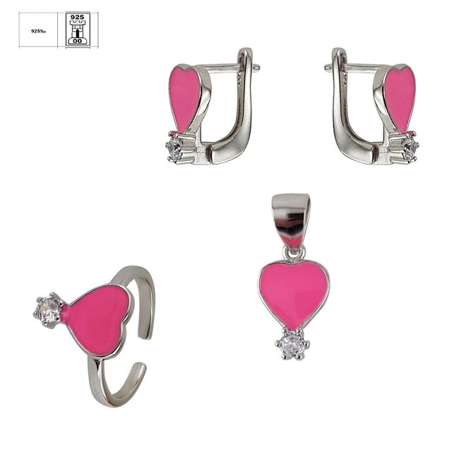 Set argint copii inimioare roz Mimi