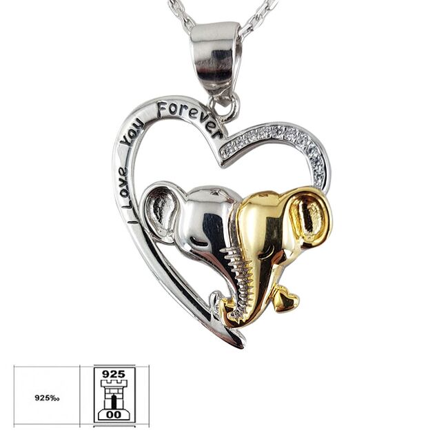 Lant argint bicolor cu elefanti Love