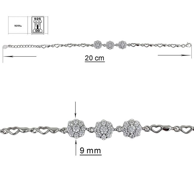 Bratara argint flori cu zirconii Harley