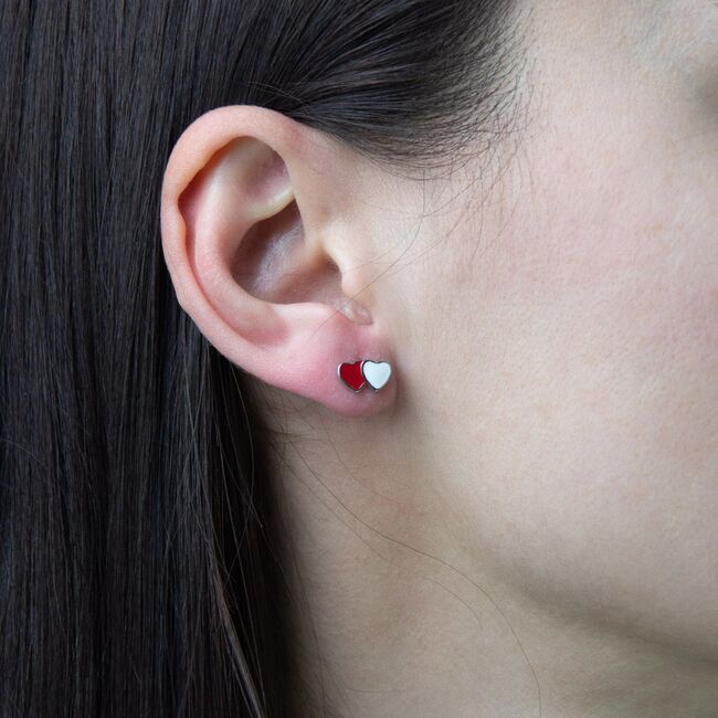 Cercei argint copii bicolori inimioare