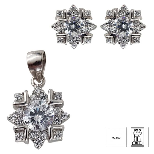 Set argint flori cu zirconii  Daleyza