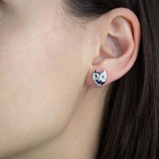 Cercei argint bufnita cu zirconiu Eule