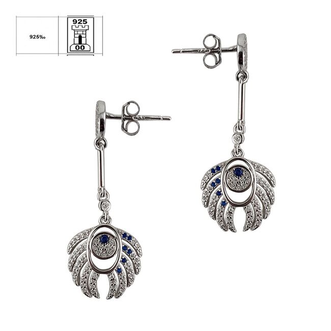 Cercei argint deosebiti Pavone cu zirconii