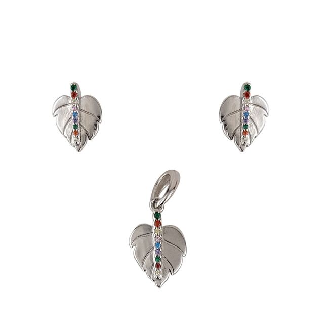 Set argint frunze cu zirconii colorate  Feuilles