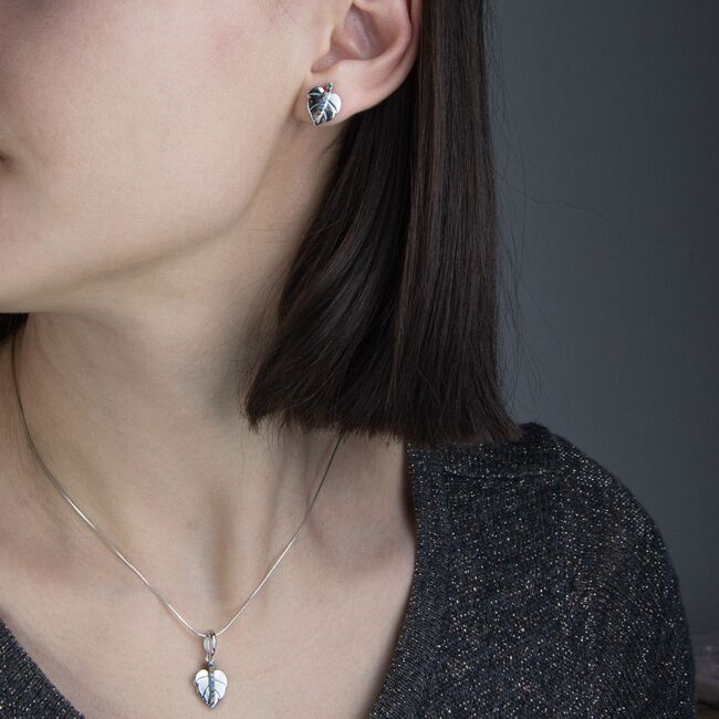 Set argint frunze cu zirconii colorate  Feuilles