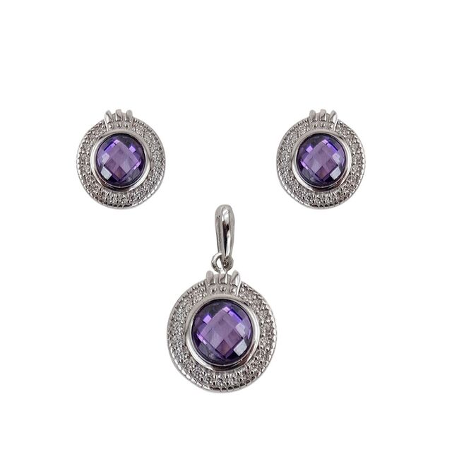 Set argint elegant cu zirconii mov Misha