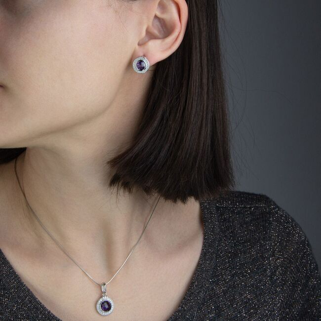 Set argint elegant cu zirconii mov Misha