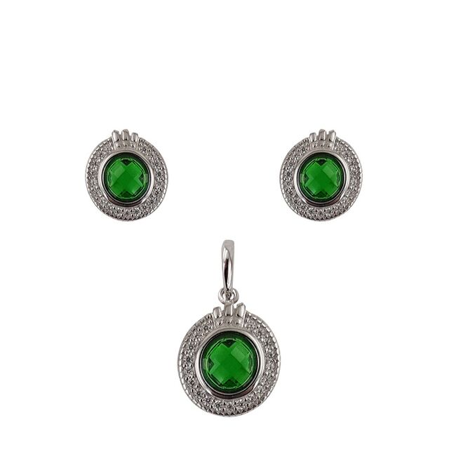 Set argint elegant cu zirconii verzi Reya