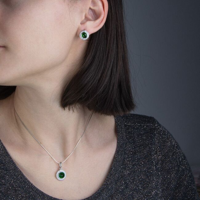 Set argint elegant cu zirconii verzi Reya