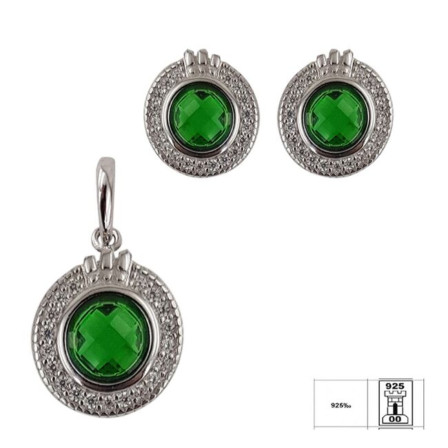 Set argint elegant cu zirconii verzi Reya