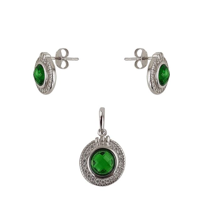 Set argint elegant cu zirconii verzi Reya