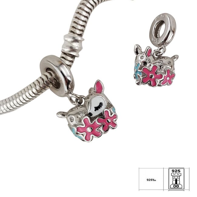 Talisman argint caprioara si flori