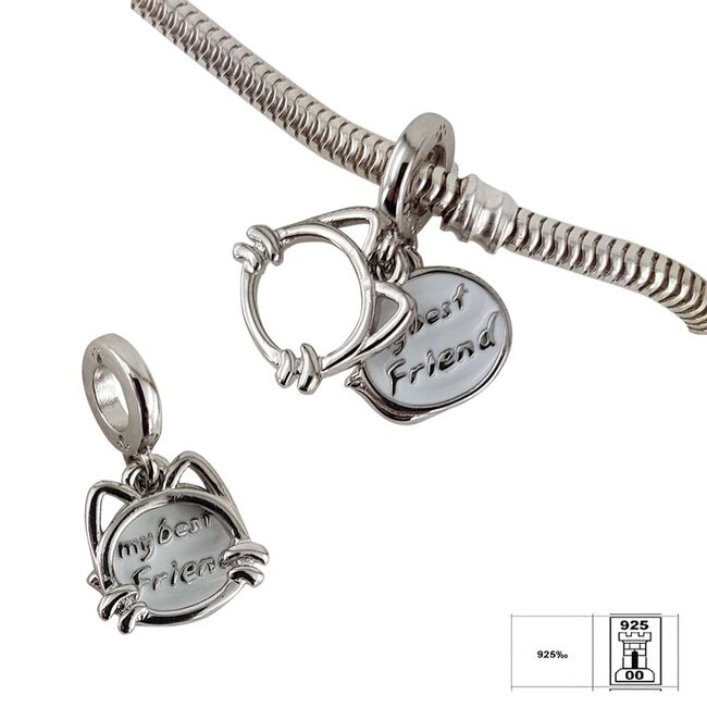 Talisman argint pisicuta cu email alb