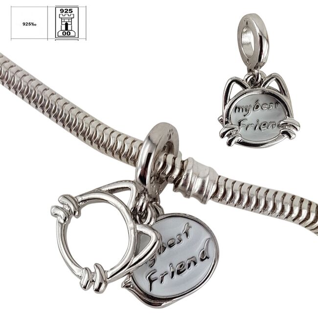 Talisman argint pisicuta cu email alb