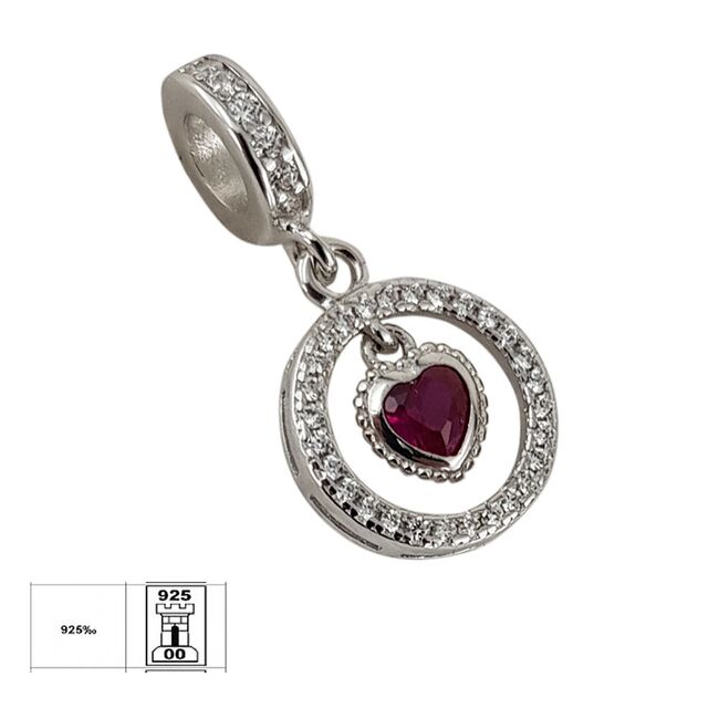 Talisman argint inima fucsia