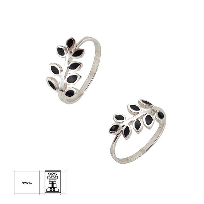 Inel argint frunza cu onix negru Thia marimea 51