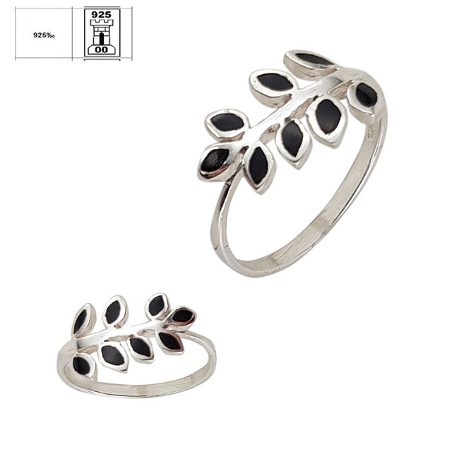 Inel argint frunza cu onix negru Thia marimea 51