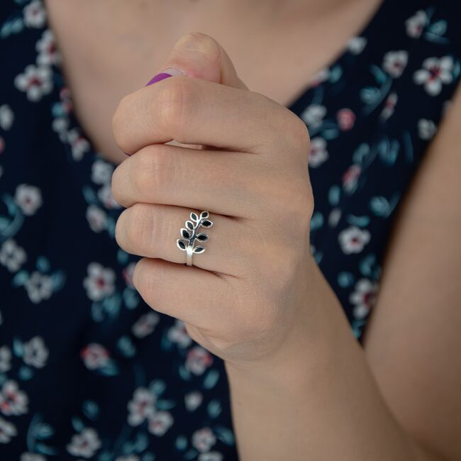 Inel argint frunza cu onix negru Thia marimea 51