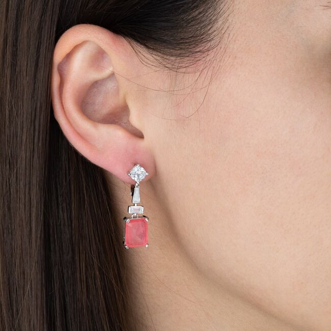 Cercei argint eleganti Thia cu zirconiu coral