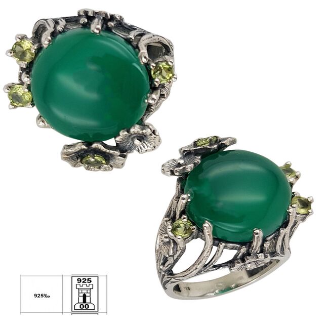 Inel argint onix verde si peridot Mariam marimea 53